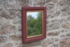 Miroir mural vintage en bois sculpté bordeaux et doré – style Art déco – H4