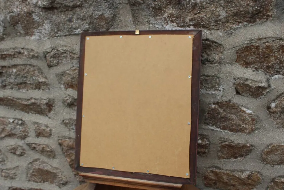 Miroir mural vintage en bois sculpté bordeaux et doré – style Art déco – H4