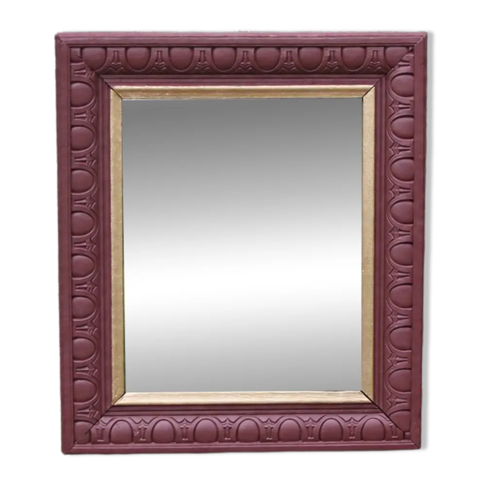 Miroir mural vintage en bois sculpté bordeaux et doré – style Art déco – H4