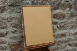 Miroir mural vintage en bois sculpté bleu-vert – style rocaille – H48 cm
