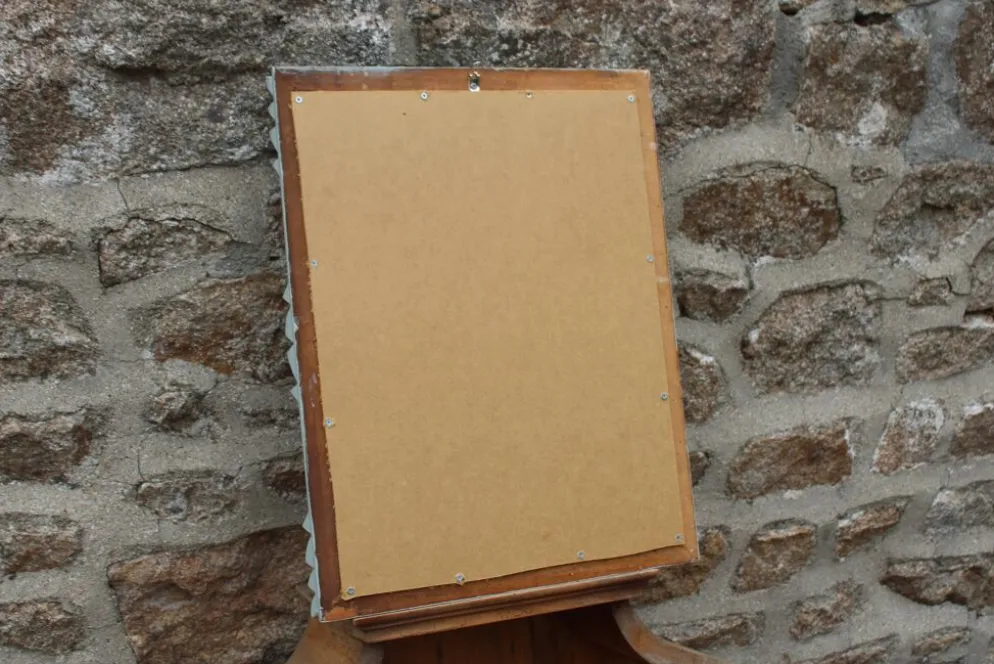 Miroir mural vintage en bois sculpté bleu-vert – style rocaille – H48 cm