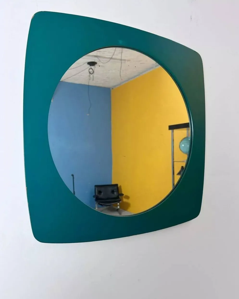 Miroir mural vintage en bois – vert foncé, années 70
