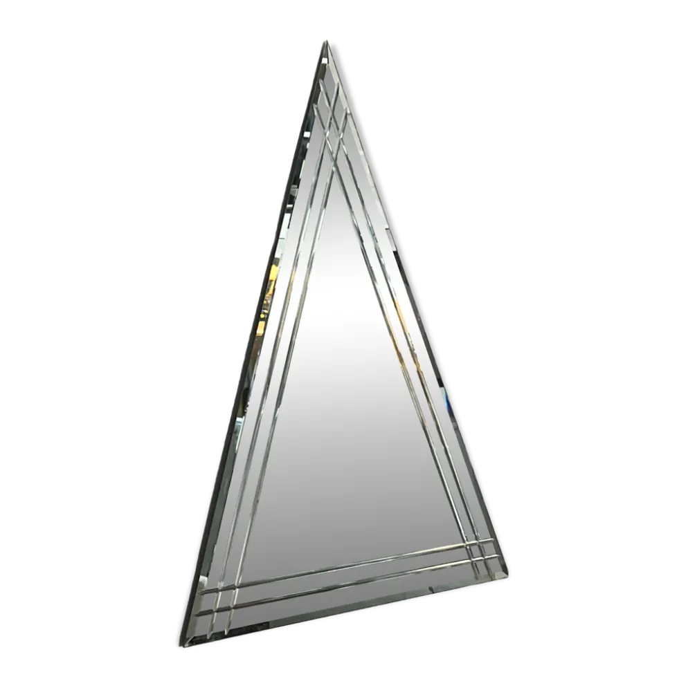 Miroir mural vintage en forme de grand triangle avec décoration biseautée