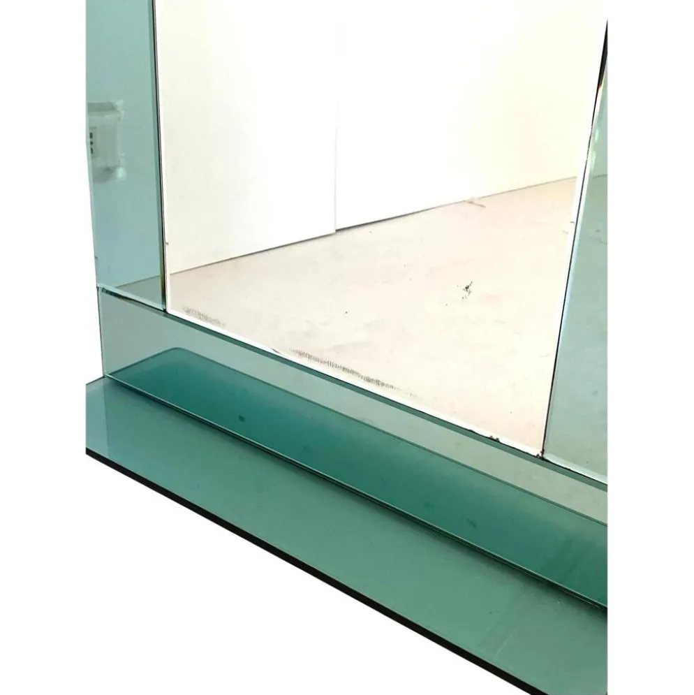 Miroir mural vintage en verre vert d'eau, Italie, années 1970