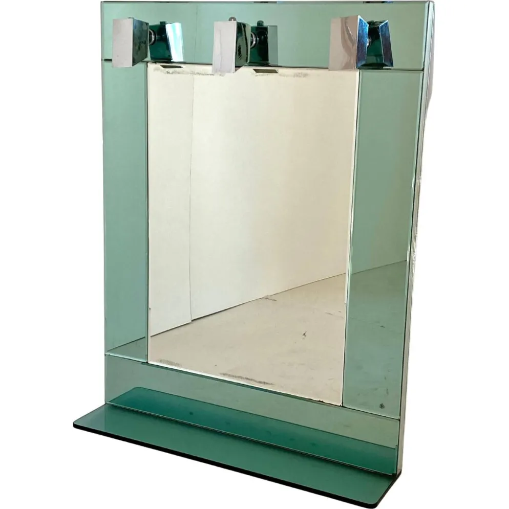Miroir mural vintage en verre vert d'eau, Italie, années 1970