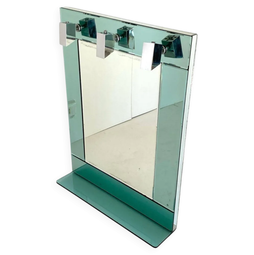 Miroir mural vintage en verre vert d'eau, Italie, années 1970