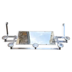 Miroir Mural Vintage à Patères, Chrome & Glace Mercure, Space Age, 60 / 70