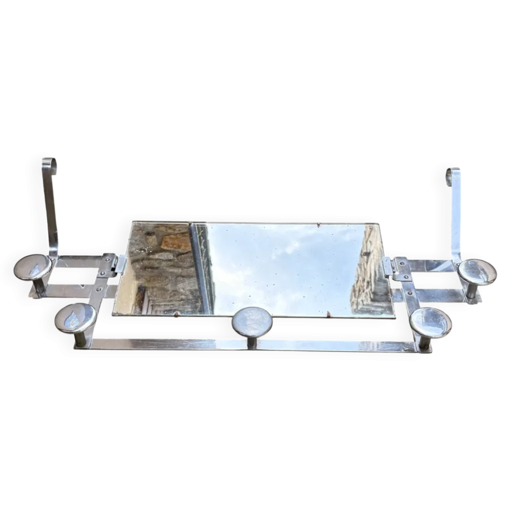 Miroir Mural Vintage à Patères, Chrome & Glace Mercure, Space Age, 60 / 70