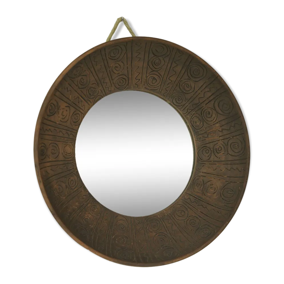 Miroir mural vintage unique, miroir décoratif en céramique fait main, Yougoslavie, années 70