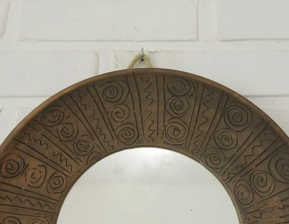 Miroir mural vintage unique, miroir décoratif en céramique fait main, Yougoslavie, années 70