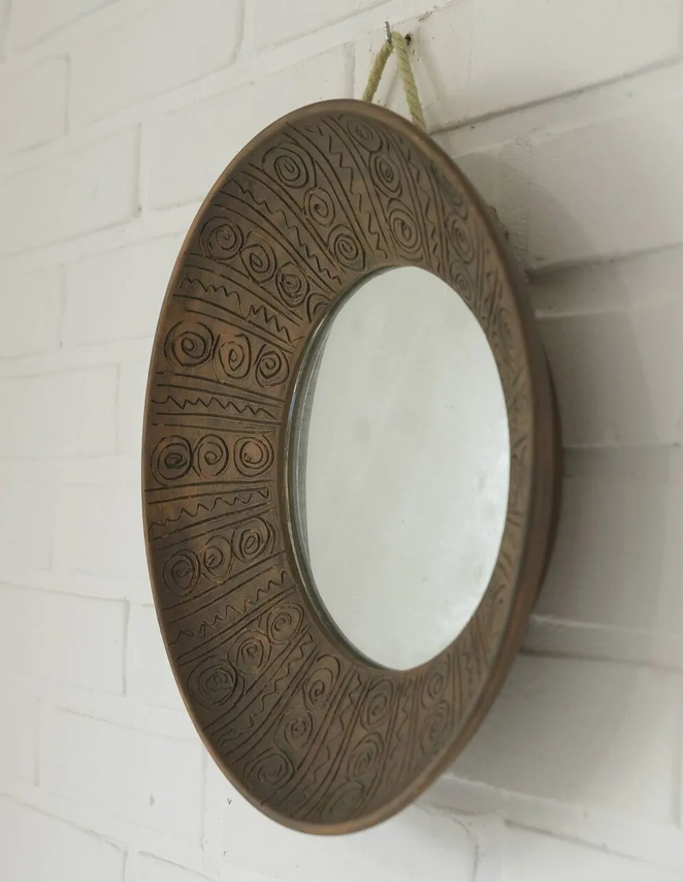Miroir mural vintage unique, miroir décoratif en céramique fait main, Yougoslavie, années 70
