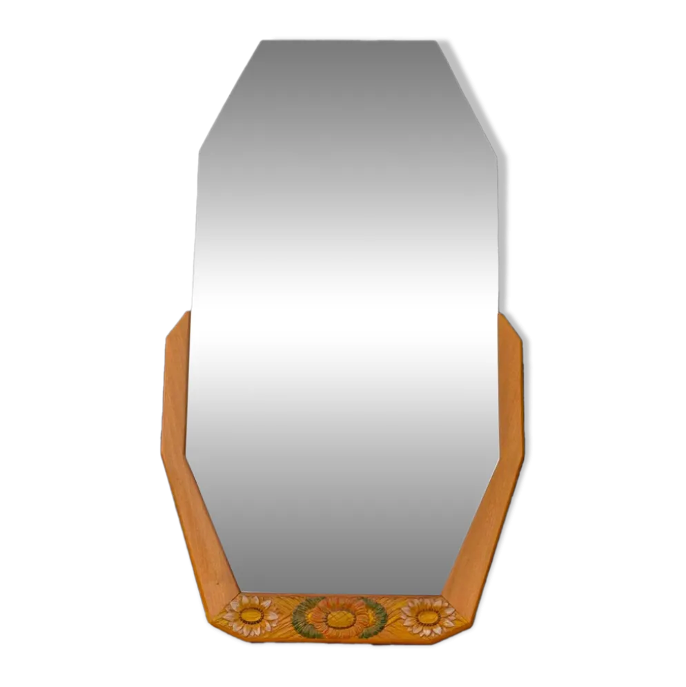 Miroir Octogonal biseauté Art Déco, Teck, 131cm