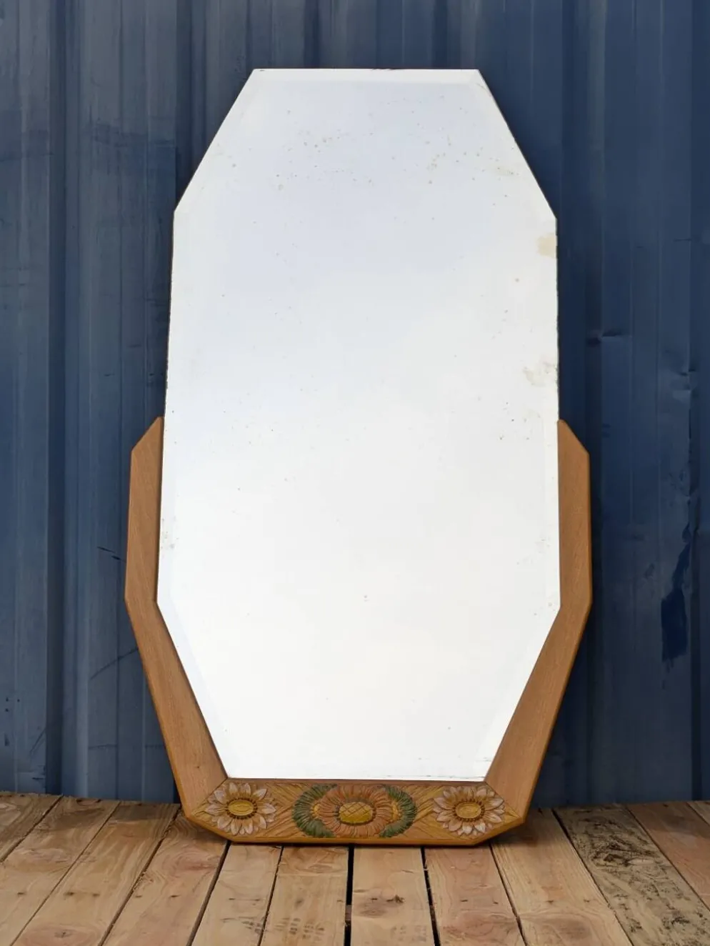 Miroir Octogonal biseauté Art Déco, Teck, 131cm