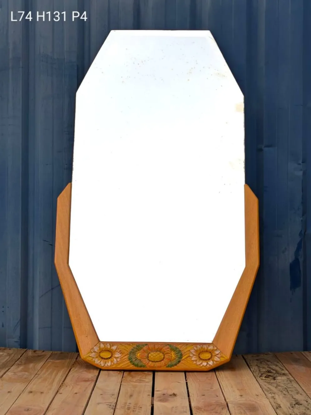 Miroir Octogonal biseauté Art Déco, Teck, 131cm