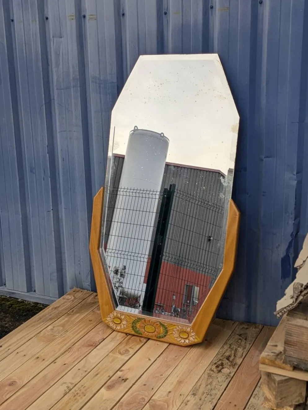 Miroir Octogonal biseauté Art Déco, Teck, 131cm