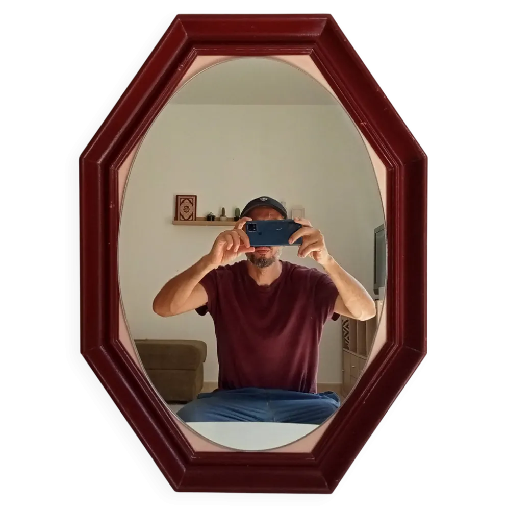 Miroir octogonale art déco en bois massif