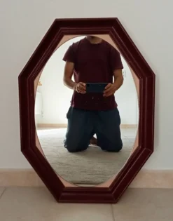 Miroir octogonale art déco en bois massif