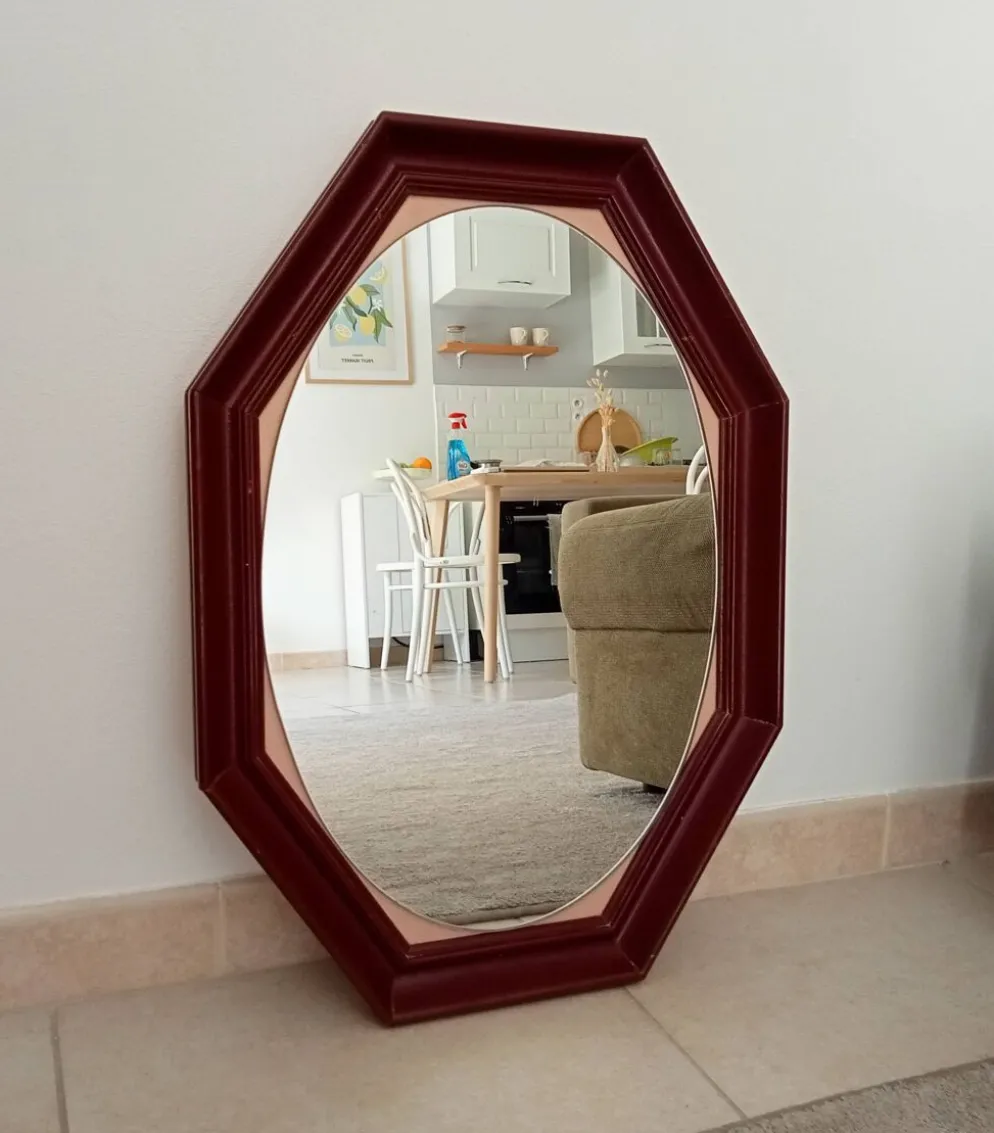 Miroir octogonale art déco en bois massif