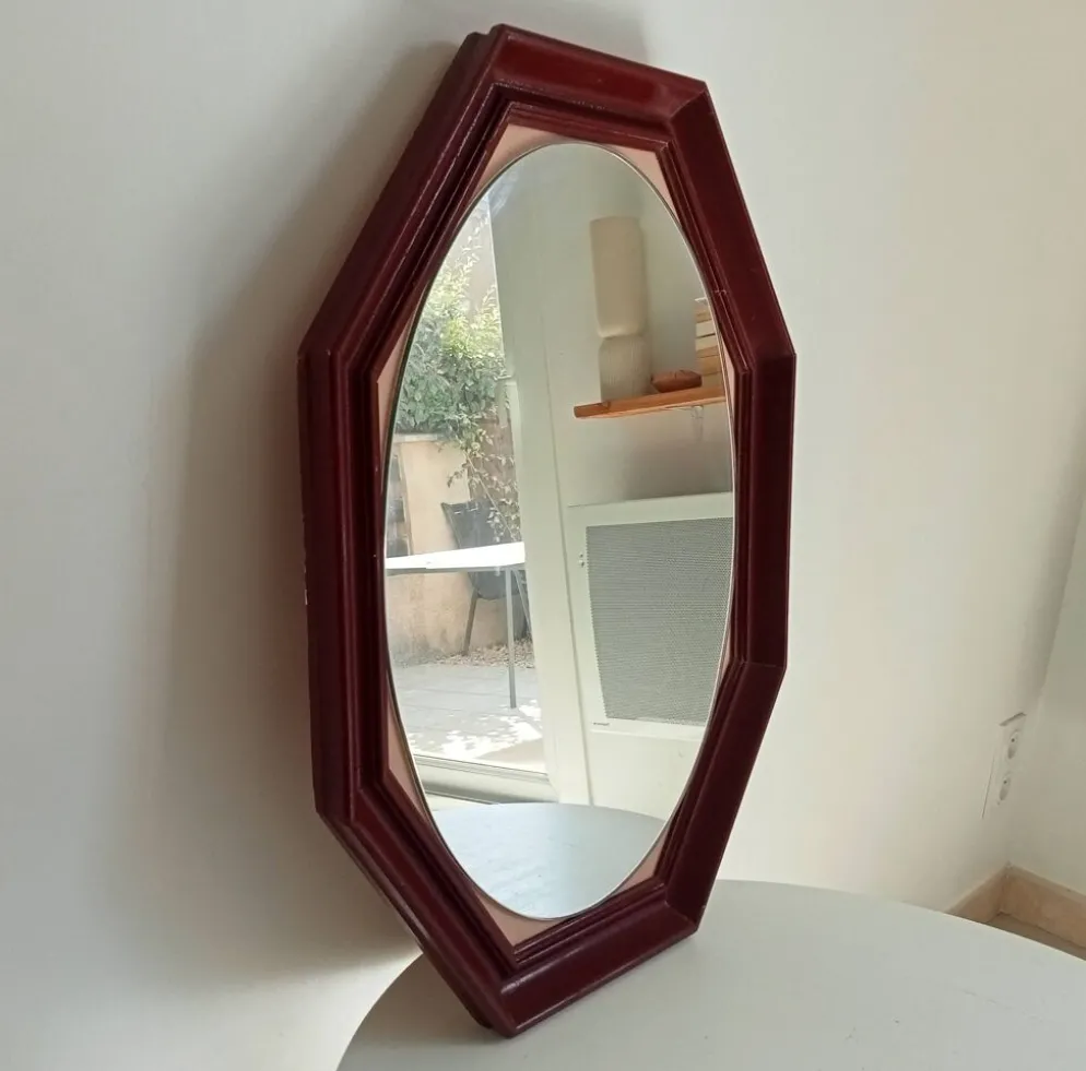 Miroir octogonale art déco en bois massif