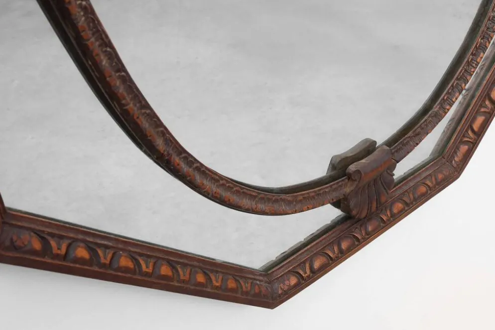 Miroir octogonal en bois Art Déco, France vers 1920