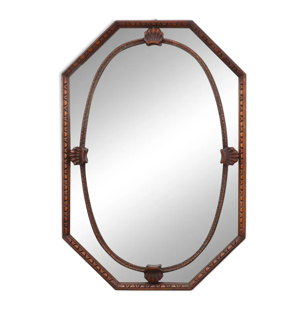 Miroir octogonal en bois Art Déco, France vers 1920