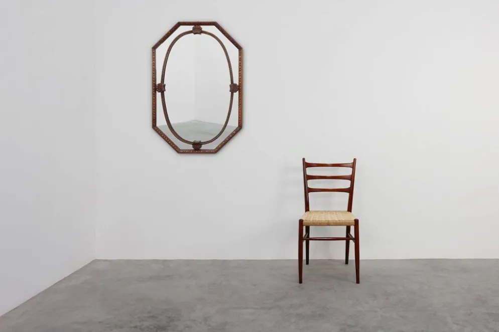 Miroir octogonal en bois Art Déco, France vers 1920