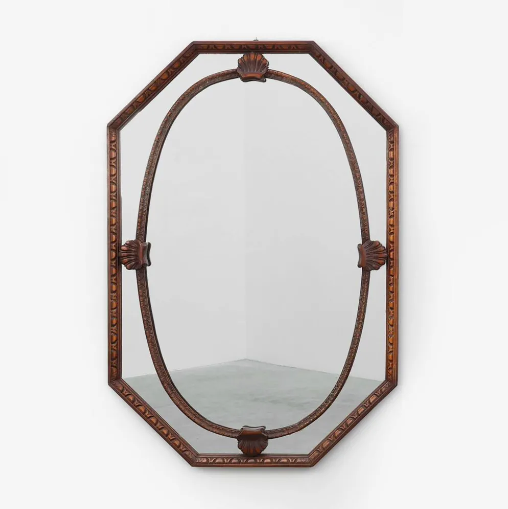 Miroir octogonal en bois Art Déco, France vers 1920