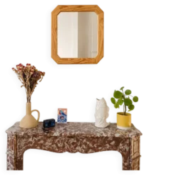 Miroir octogonal en bois clair et nervuré