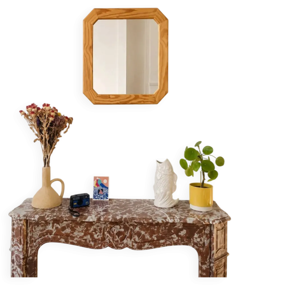 Miroir octogonal en bois clair et nervuré