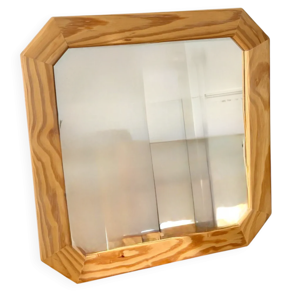 Miroir octogonal en bois clair et nervuré