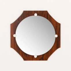 Miroir octogonal en palissandre du milieu du siècle, époque Space Age, Italie années 1970