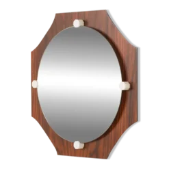 Miroir octogonal en palissandre du milieu du siècle, époque Space Age, Italie années 1970