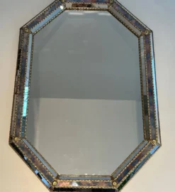 Miroir Octogonal à Facettes et Guirlandes de Laiton — Travail Français, Ver
