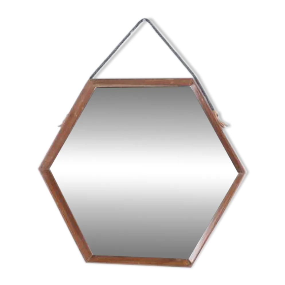 Miroir octogonal scandinave teck années 60