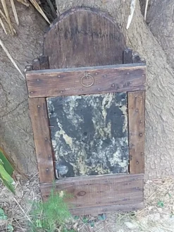 Miroir oriental brutaliste en bois 23x53cm