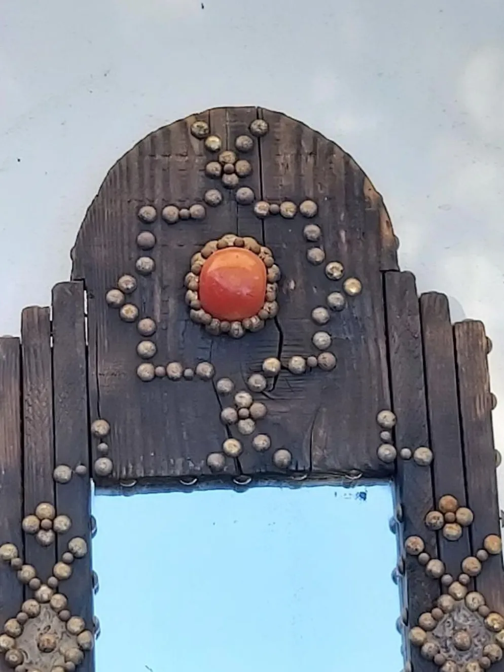Miroir oriental brutaliste en bois 23x53cm