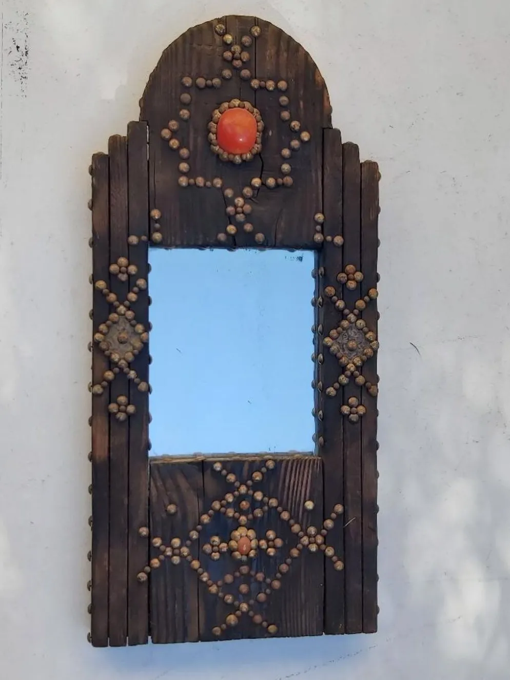 Miroir oriental brutaliste en bois 23x53cm