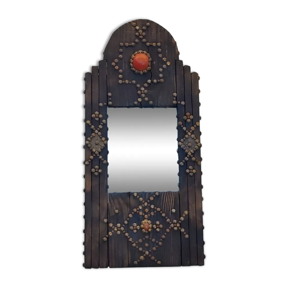 Miroir oriental brutaliste en bois 23x53cm