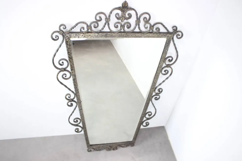 Miroir ornemental en fer forgé MOKO Praha, Tchécoslovaquie, milieu du 20ème siècle