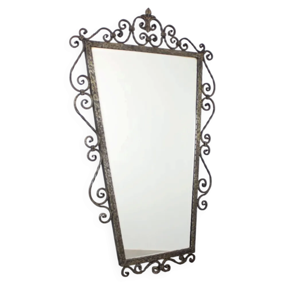 Miroir ornemental en fer forgé MOKO Praha, Tchécoslovaquie, milieu du 20ème siècle