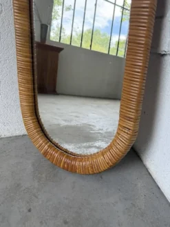 Miroir osier tressé Italie années 60 ovale