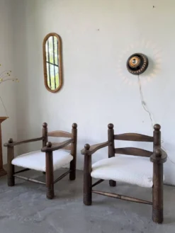 Miroir osier tressé Italie années 60 ovale