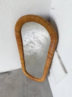 Miroir osier tressé Italie années 60 ovale