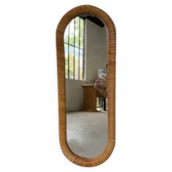 Miroir osier tressé Italie années 60 ovale