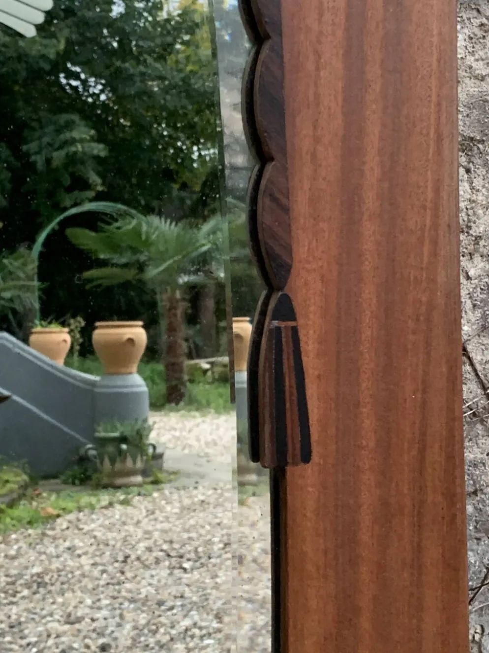 Miroir oval biseauté sur porte art déco Acajou 79x162