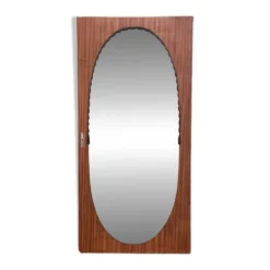 Miroir oval biseauté sur porte art déco Acajou 79x162