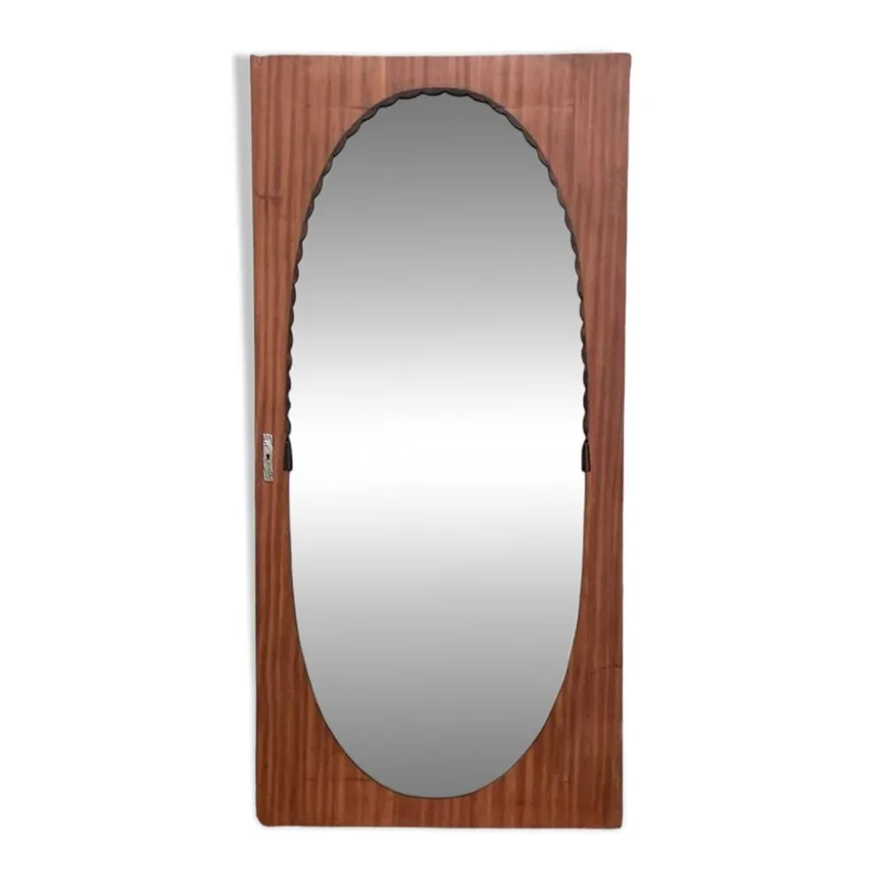 Miroir oval biseauté sur porte art déco Acajou 79x162