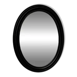 Miroir ovale ancien en bois patiné noir