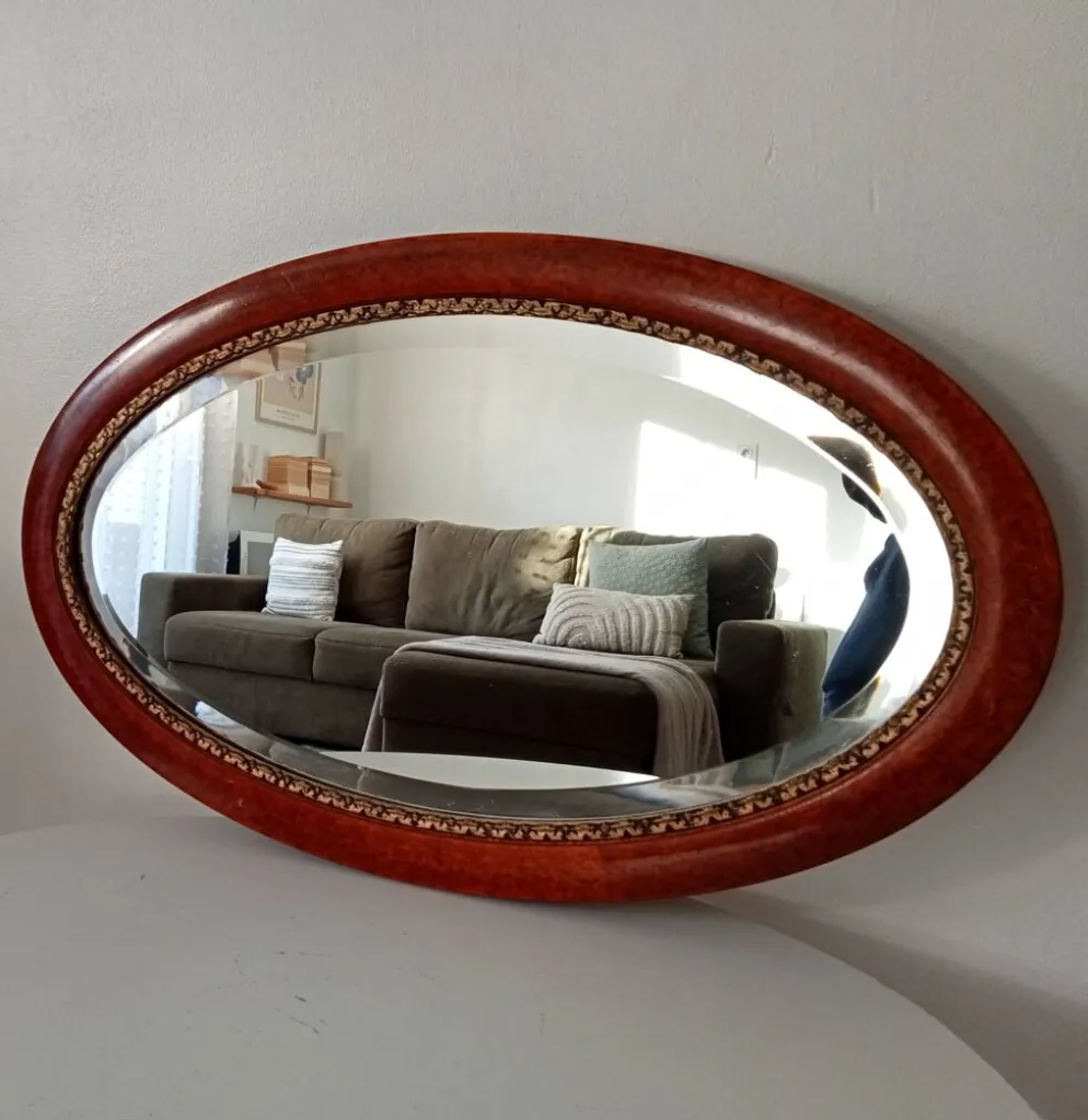 Miroir ovale ancien glace biseautée