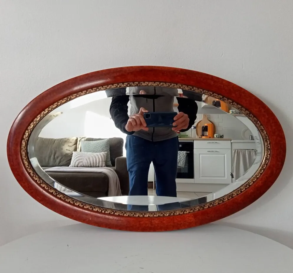 Miroir ovale ancien glace biseautée